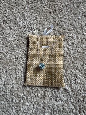 Touchstone Aqua Crystal Pave Ball Pendant Necklace on Silver Chain